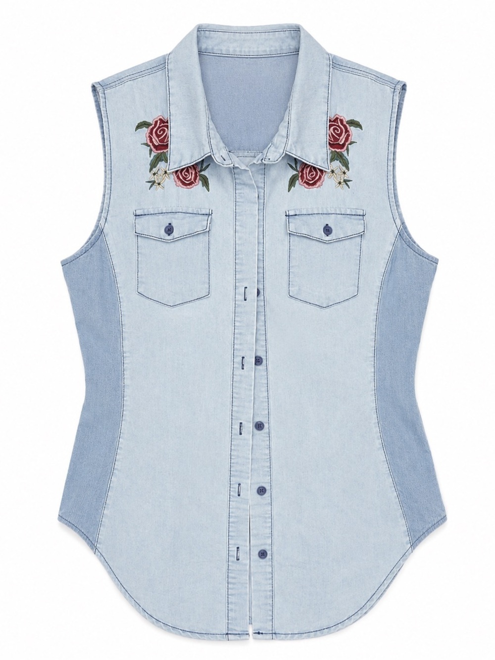 Cavalini Light Blue Embroidered Button Down Vest